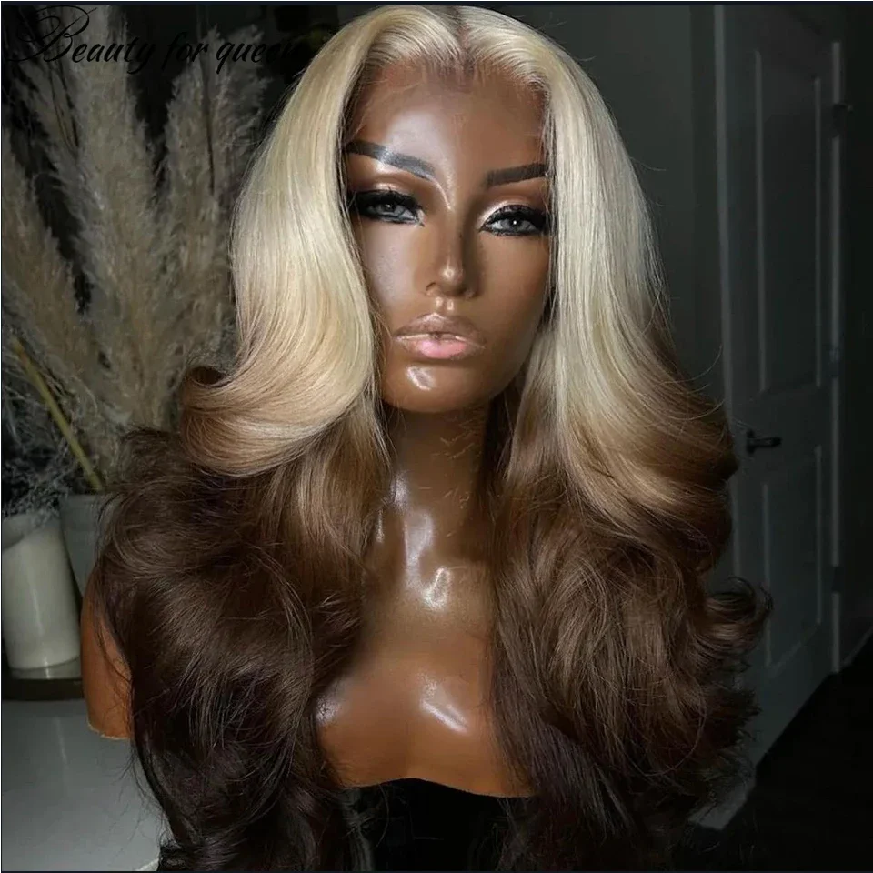 ﻿ 613 Ombre Blonde Highlight Brown Colored Lace 13x4 Lace Frontal WigHuman Hair Wig 100% Beautiful Girls Wearing Wigs Are Great