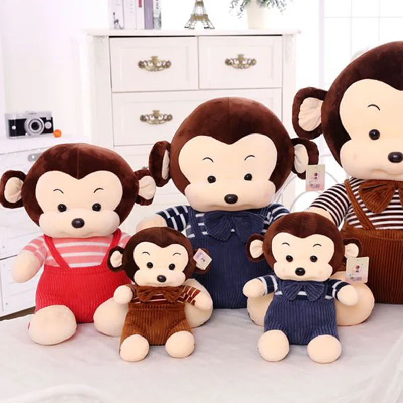 

Cute Monkey Plush Toy Soft Stuffed Animal Doll in Striped Shirt and Overalls Designfor Home Sofa Bed Decor Hugging Pillow Toy