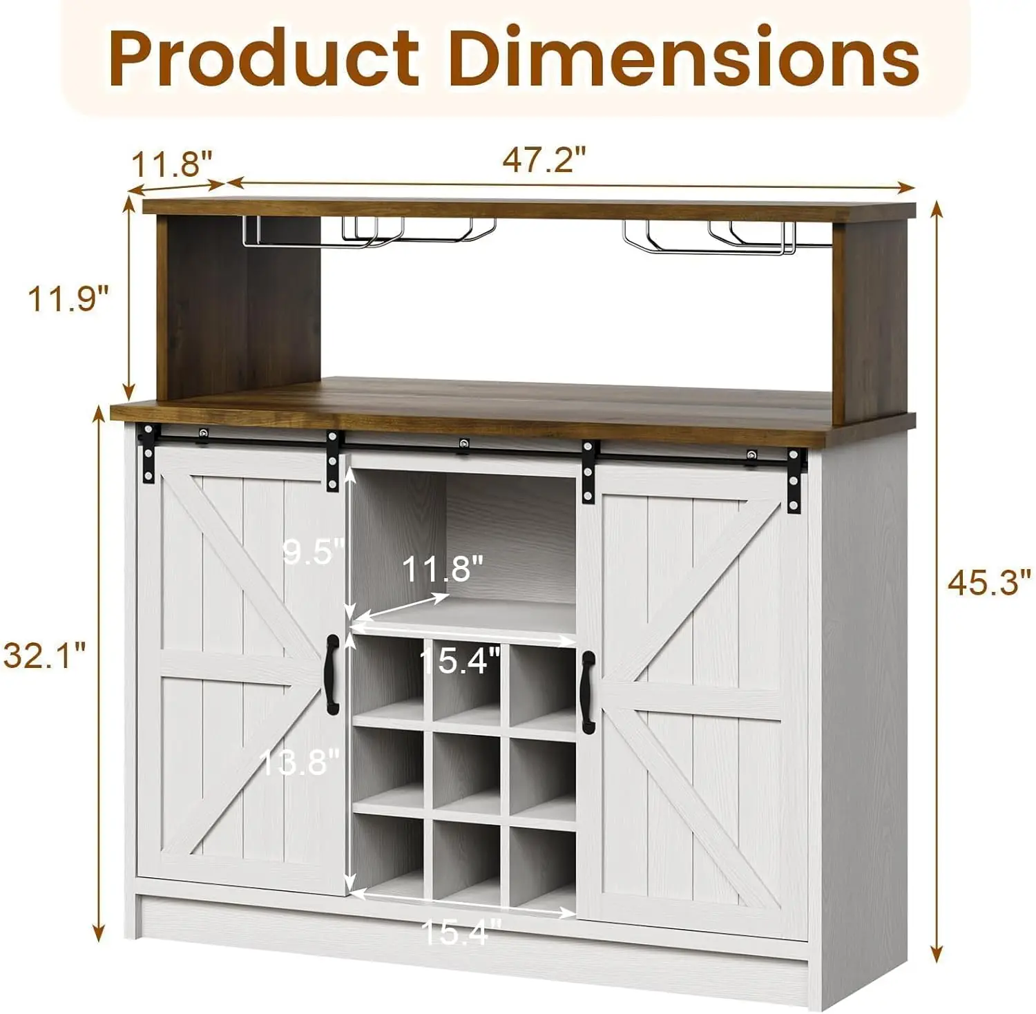 Coffee Bar Cabinet with Storage, 47 Inch Coffee Bar Hutch with Sliding Barn Doors, Wine Bar Cabinet with LED Light