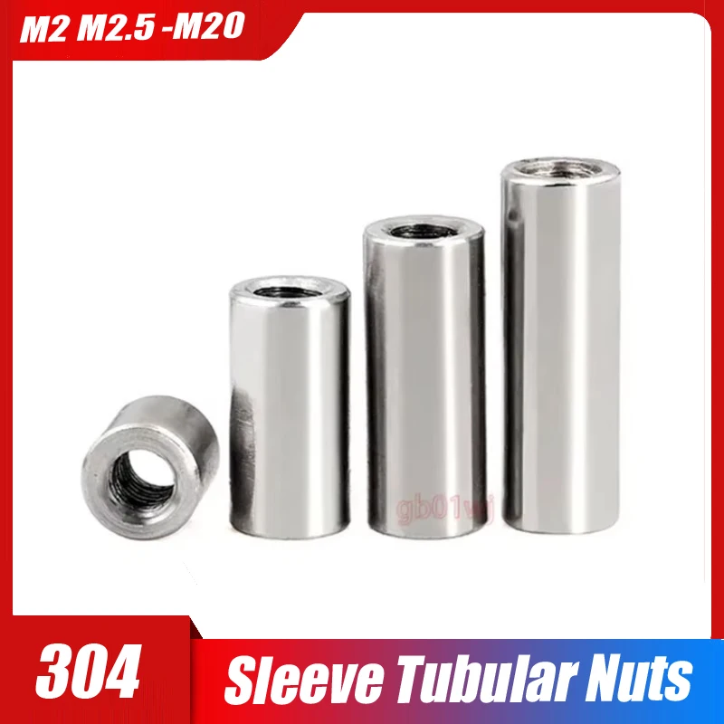 M2 M2.5 M3 M4 M5 M6 M8 M10-M20 304 Stainless Steel Extend Long Lengthen Round Coupling Nut Sleeve Tubular Nuts Joint Sleeve Nut