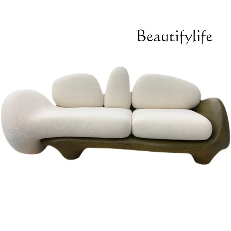 

Creative Design Curved Fabric Sofa Living Room Light Luxury Clothing Store Solid Wood Lambswool Shaped Sofa