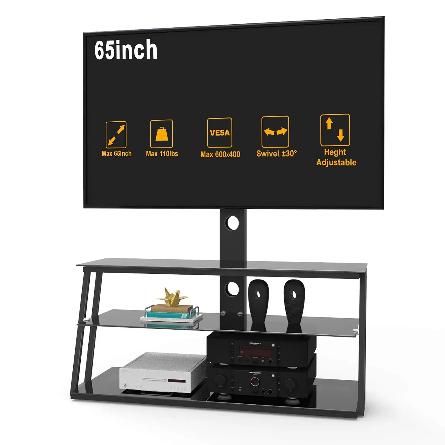 3-Tier Swivel Floor TV Stand Height Adjustable Bracket for 32