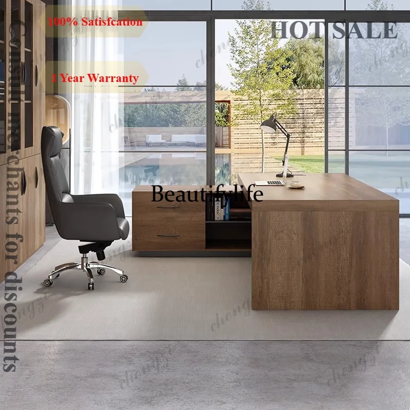 B573 Vintage Richly Office Desk Light Luxury Foreign Durable Office Desk Smooth High Freshly Office Furniture Meja Kantor