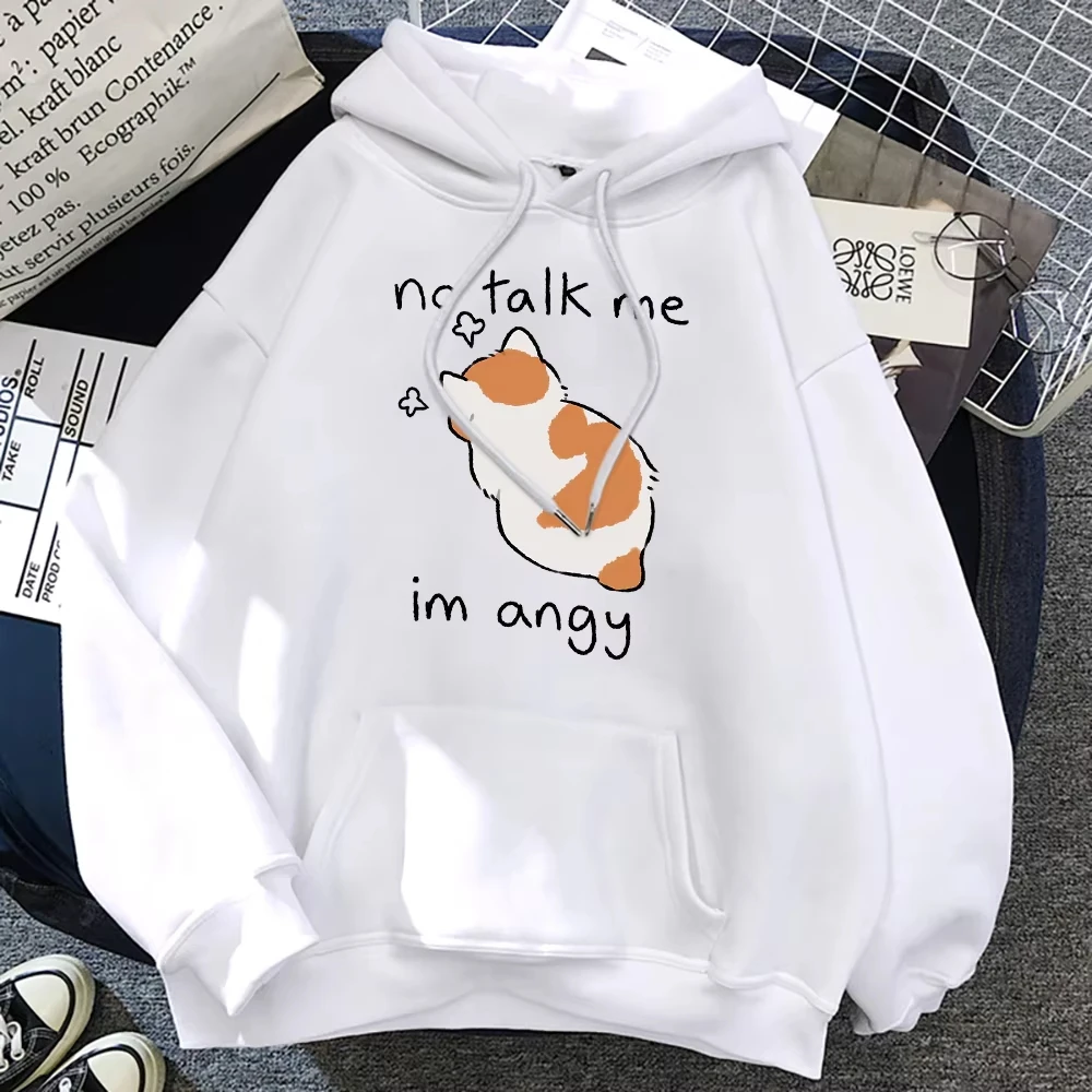 Couple Cute Angry Cat Hoodie No Talk Me Im Angy Print Sweatshirt Men Women Oversized Casual Pullover Streetwear WK112
