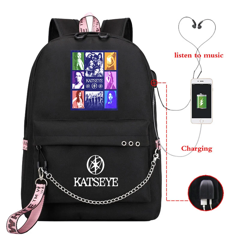 Fashion Katseye Print School Backpack Students Daily Book Bag Gift Men Women Outdoor Travel Bagpack Teenager Usb Charge Knapsack