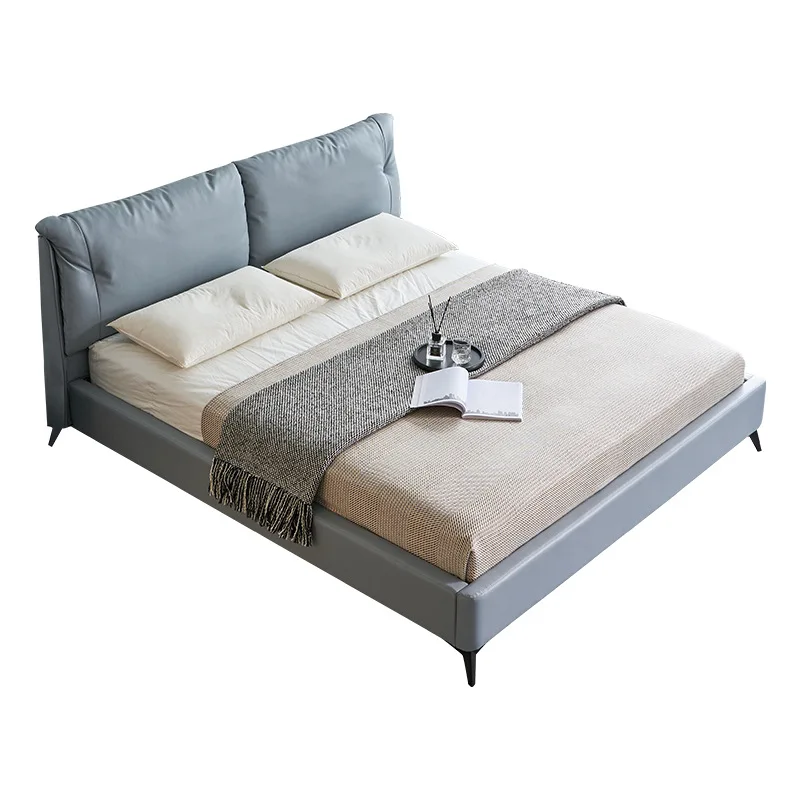 

Leather bed, Italian style, minimalist, soft master bedroom, down, bag, small apartment