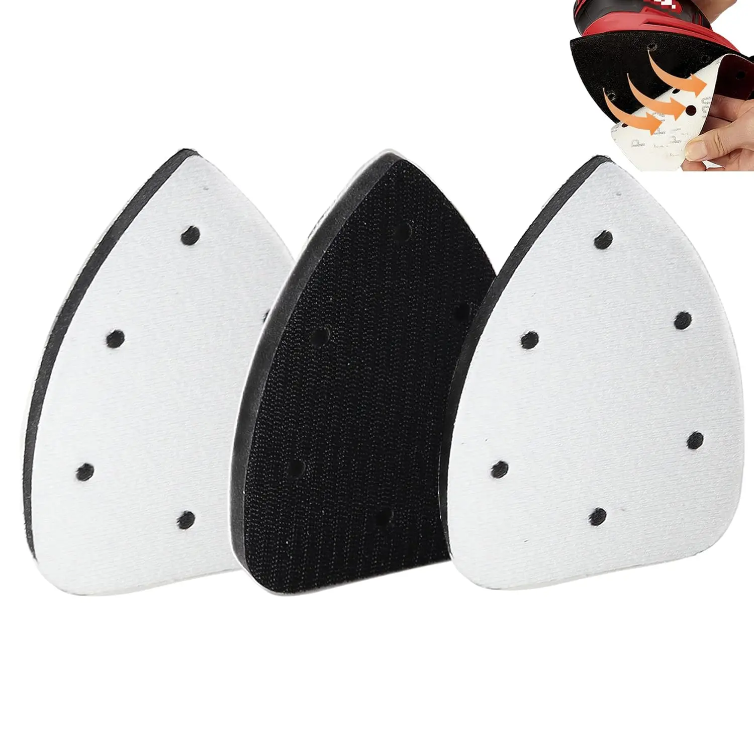 3pc 6-Hole Foam Interface Pad for Mouse Sander, Hook & Loop, Compatible with Ryobi Sander