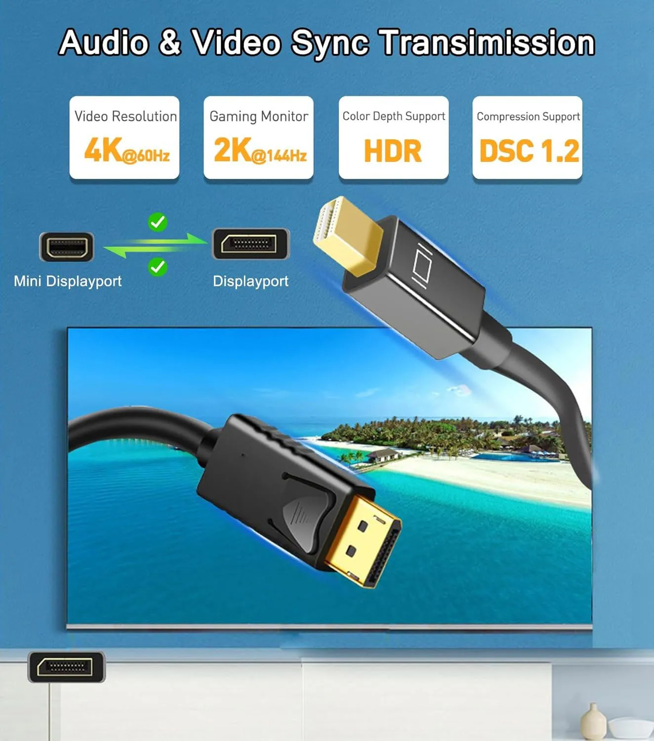 كابل Mini DisplayPort إلى DisplayPort Mini DP إلى DP مطلي بالذهب 4K@60 هرتز 2K@144 هرتز (Thunderbolt) إلى كابل DP (ذكر إلى ذكر) #2