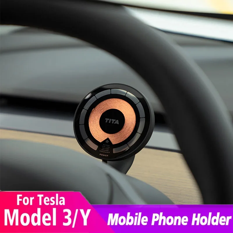 Magnetic Wireless Charger For Tesla Model 3 Model Y Car Phone Mount Adsorbable For iPhone For xiaomi Car Smart Phone Holder Mast