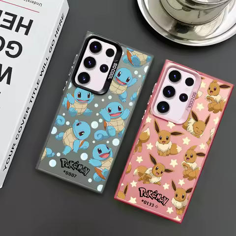 Cartoon Cute Eevee Phone Case for Samsung Galaxy S24 Ultra S25 Plus S23 S22 S21 FE S20 Note 20 Luxury Colorful Silver Hard Cover