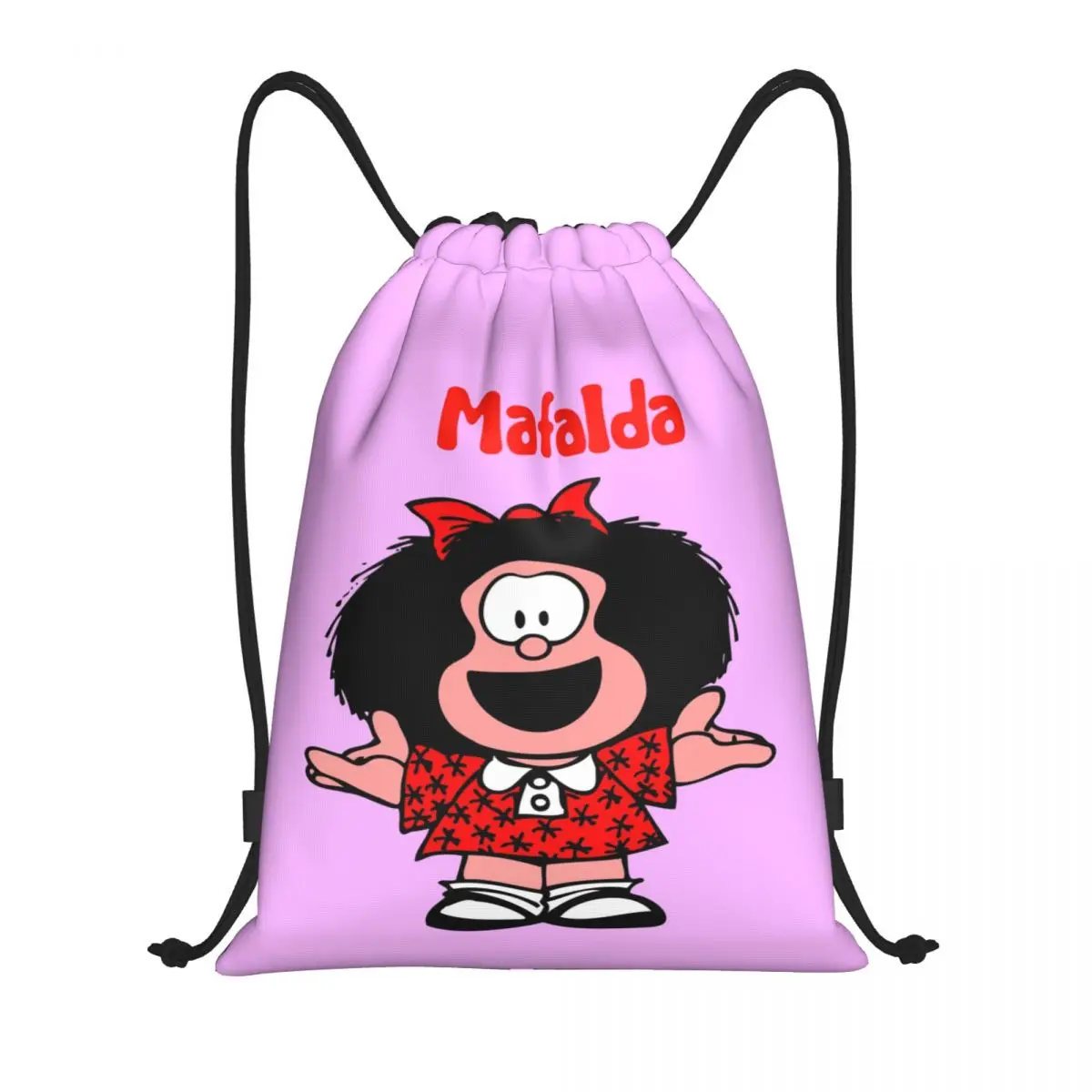 Custom Classic Comic Mafalda Trekkoord Tassen Mannen Vrouwen Lichtgewicht Quino Cartoon Sport Gym Opslag Rugzak