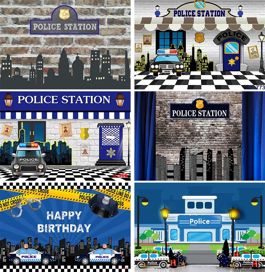 

Police Theme Photography Backgrounds Kids Birthday Cake Smash Props Baby Cartoon Boy Party Police Station Policeman Backdrop