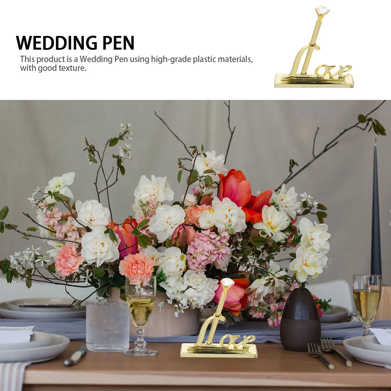 

Elegant Wedding Exquisite Multi-Use Signature Romantic Banquet Signing Pen For Guest Book Decorative Desktop Standing Pen