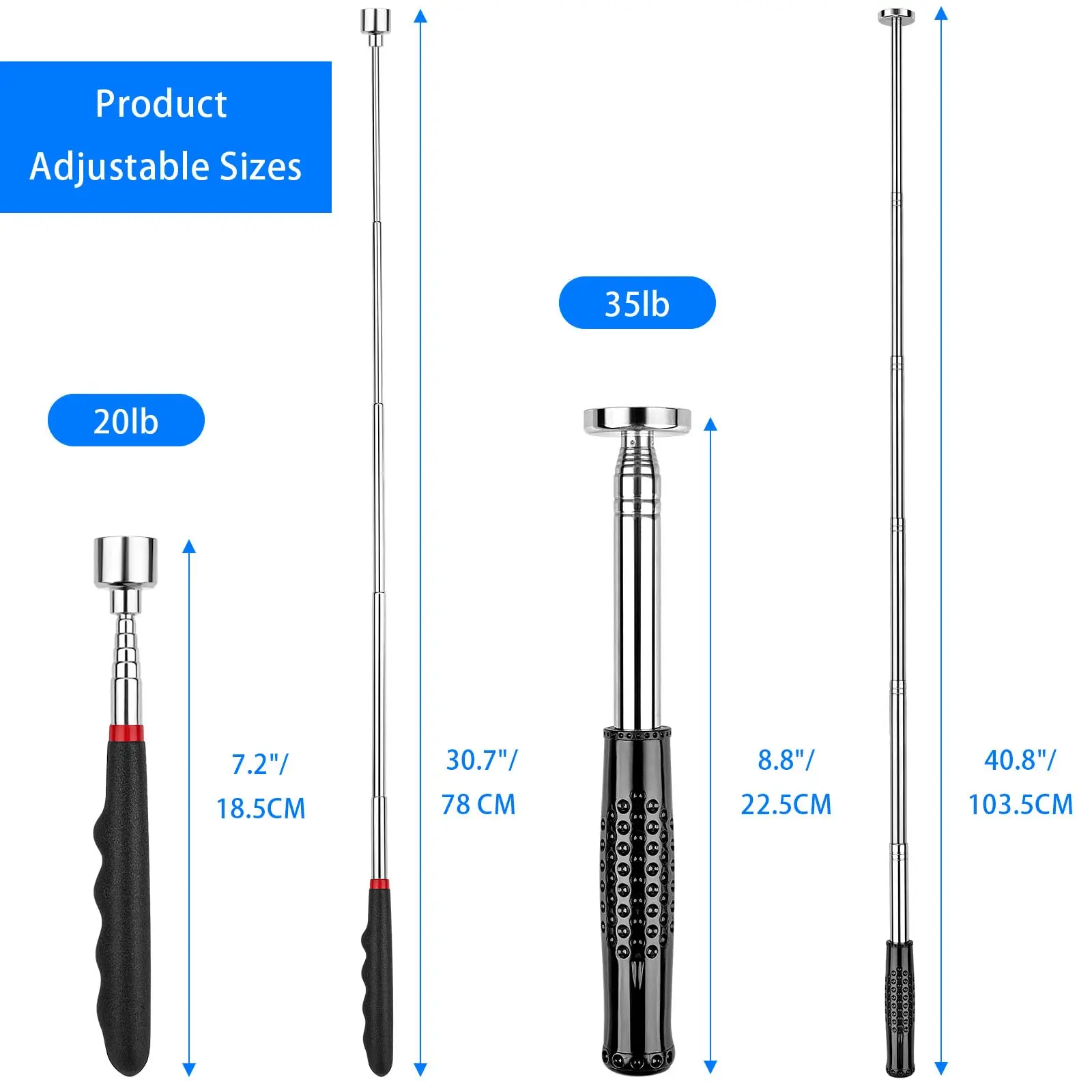 2PCS Magnetic Pickup Tool Extendable Magnet Stick with 35LB and 20LB Telescoping Magnet Stick Tool Gift for Men Magnetic Telesco