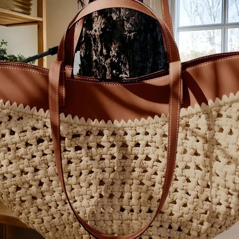 

Antique Art Inspired Fashion Casual Tote Bag Single Shoulder Handbag Roomy Grass Wrapped Large Bag