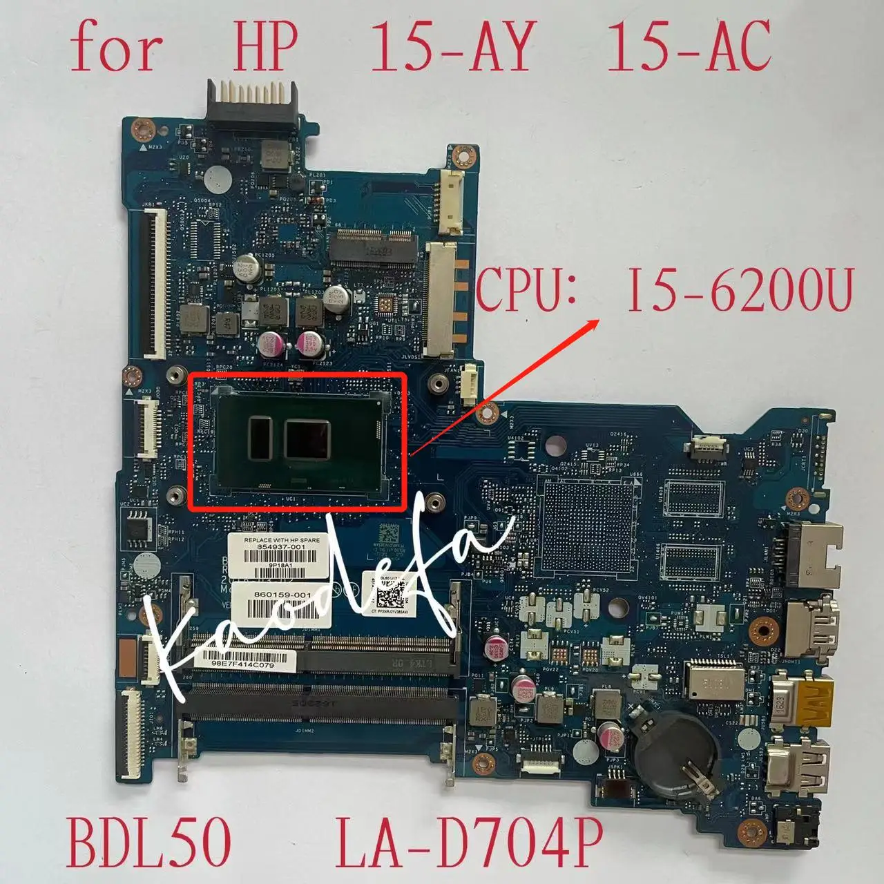 For HP 15-AY 15-AC Laptop Motherboard CPU: I5-6200U SR2EY BDL50 LA-D704P 854937-601 854937-001 MainBoard 100% Tested OK