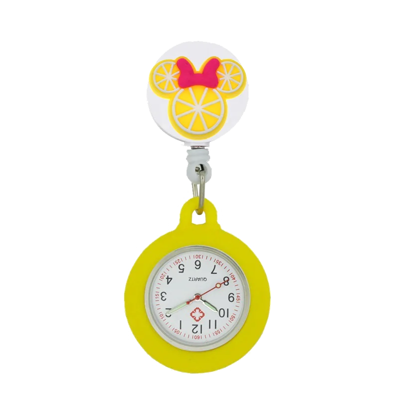 YIJIA Red Cross Cartoon Retractable Badge Reel Pocket Nurse Watches with Silicone Case and Luminous Pointer