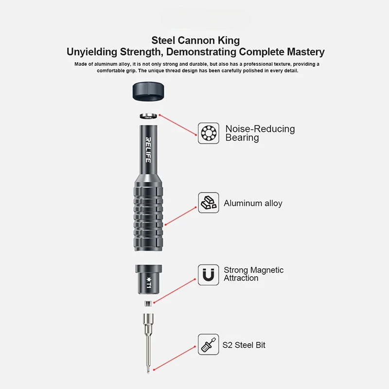 RELIFE RL-730 Steel Screwdriver Set S2 Hard Bits Strong Magnetic Precision Screwdrivers for Mobile Phone Electronic Disassembly
