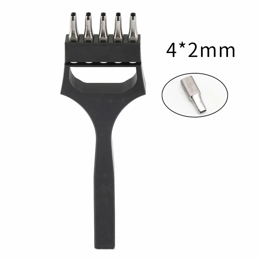 Leather Punch Tool Craft Watch Band Strap Oval Hole Puncher Stitching 5 Prong Eyelet Cutter Head Removable Chisel Stainless stee