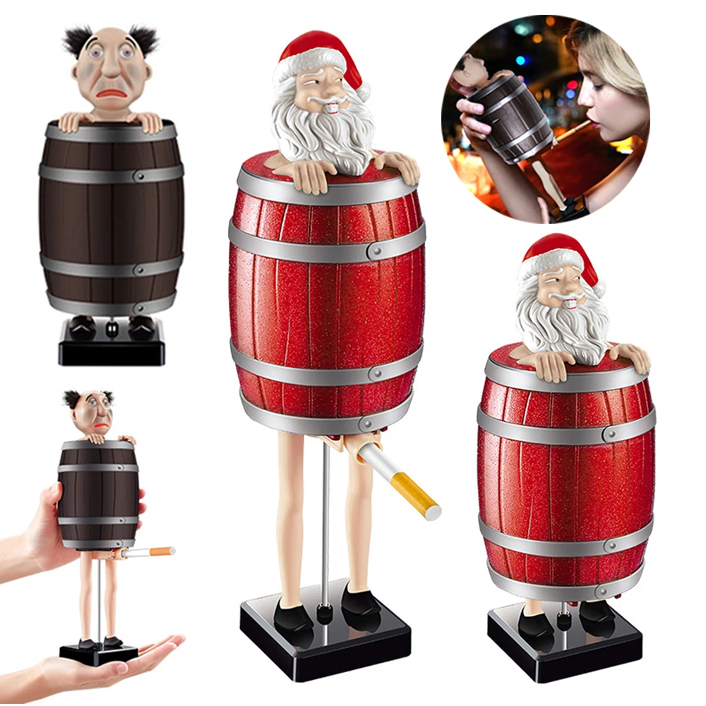 Uncle Santa Automatic Cigarette Box Strange Uncle Santa Claus Wooden Barrel Cigarette Storage Case Xmas Christmas Decoration