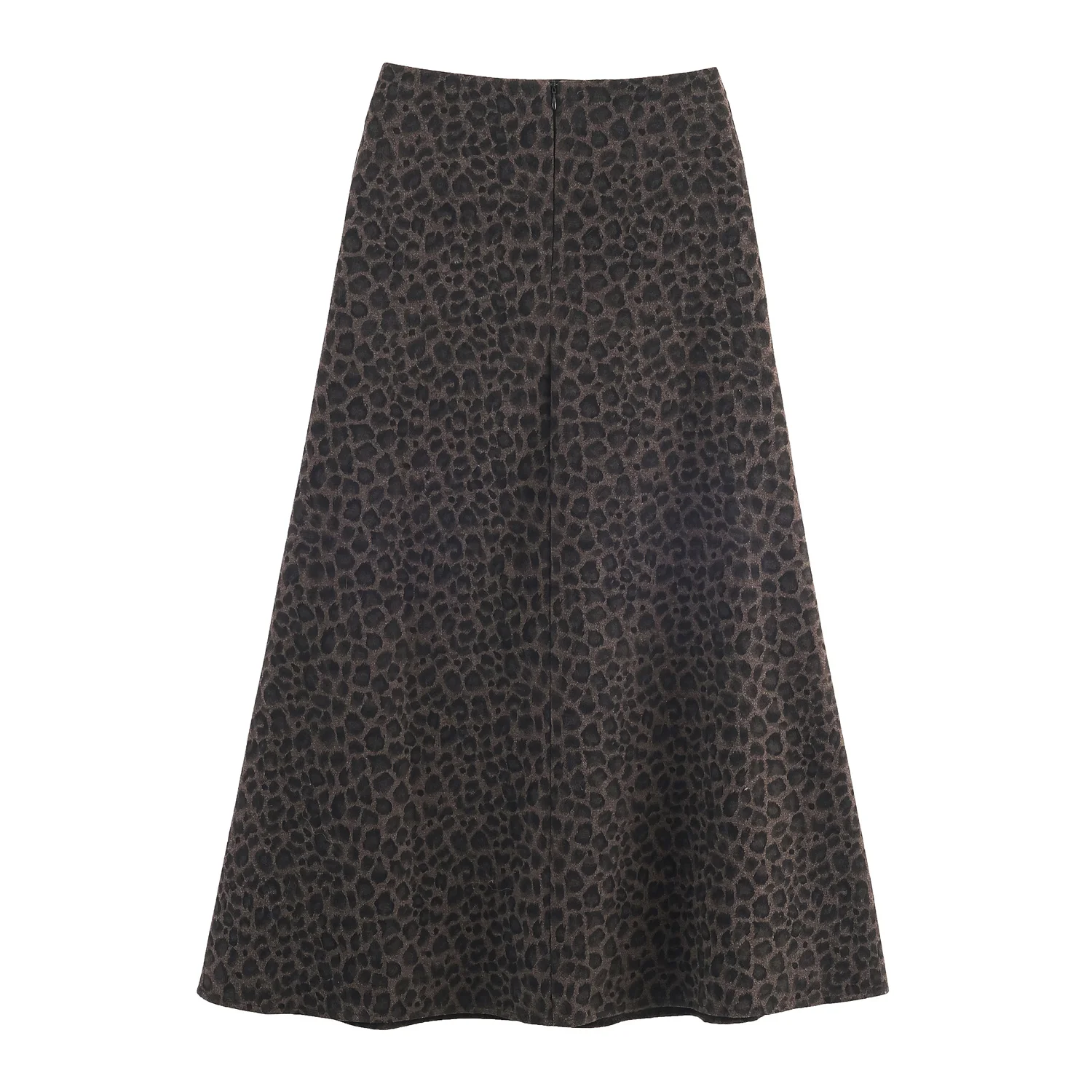 تنورة كلاسيكية لخريف وشتاء 2025 بألوان متباينة على شكل الفهد للسيدات بسحاب خلفي وخصر عالي تنانير طويلة على شكل حرف a متأرجحة للسيدات