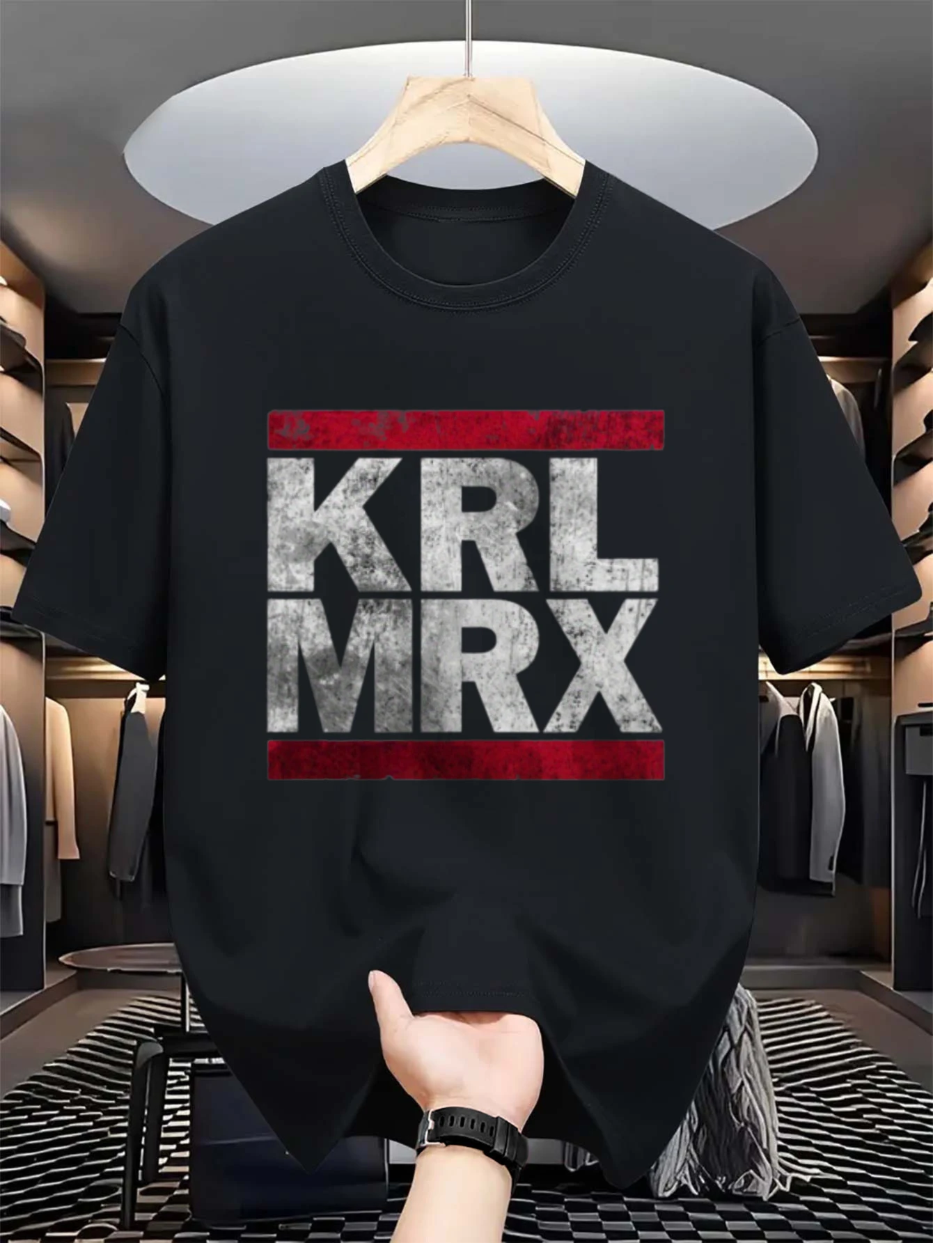 KRL MRX Men'S Vintage Marxist Graphic T-Shirt- Distressed Karl Marx Lenin Castro Engels Print, Bohemian Style Loose Fit Tee, Black with White Red Text, All-Season Casual Outdoor Wear, Political Statement Shirt for Communism History