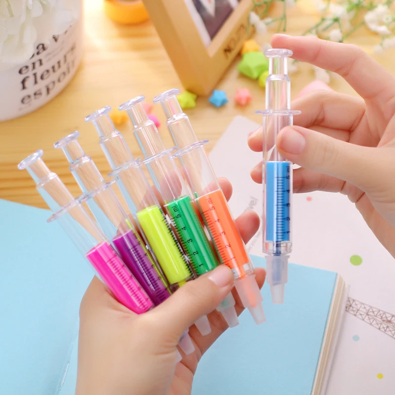 6 Pcs/Set Kawaii Syringe Fluorescent Highlighter Pen Markers Pastel Drawing Pen for Student School Office Supplies Stationery