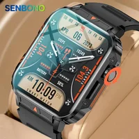Reloj inteligente militar SENBONO de 1,95 pulgadas para exteriores, reloj inteligente con llamadas Bluetooth para Android IOS IP68, reloj deportivo resistente al agua