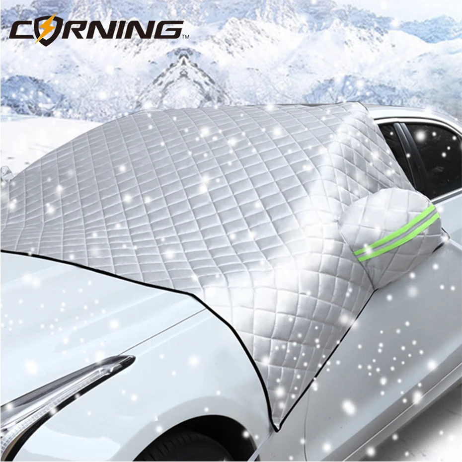 Universelle Auto-Windschutzscheibenabdeckung für den Außenbereich, Schnee-, Frost- und Eisschutz, UV-Sonnenschutz, staubdichte Abdeckung mit Spiegelabdeckung – Detail 1