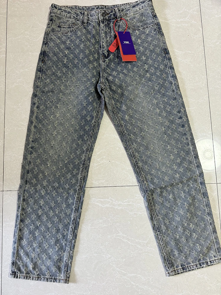 سراويل الرجال المتعثرة الرجعية مع ثقوب ممزق ، الجينز فضفاضة تناسب ، سراويل الشوارع ، الذكور الساق واسعة ، سترة جديدة الجينز