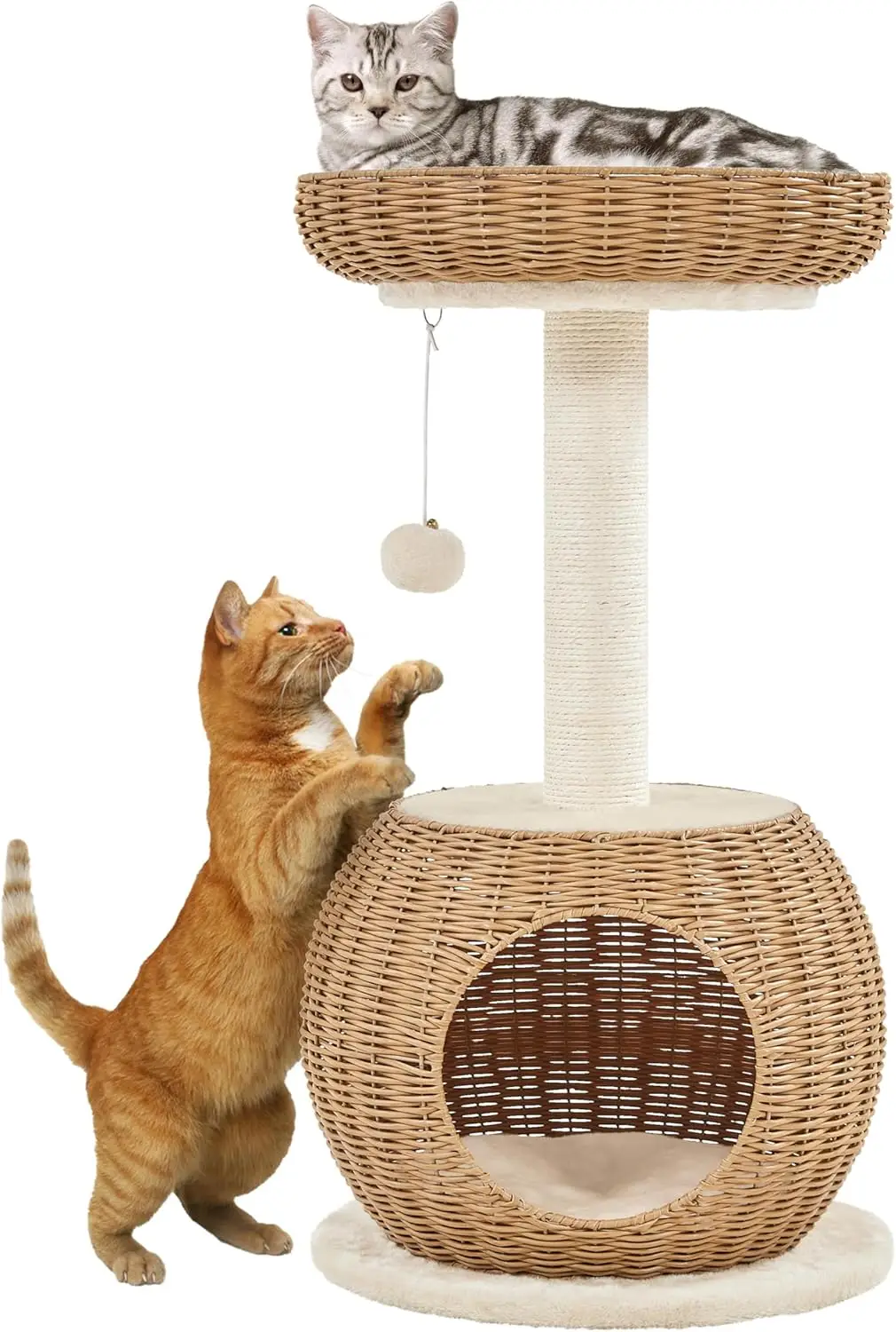 

Cat Tree, 29.5in Rattan Cat Tower for Indoor Cats w/Scratching Post, Woven Cat Condo and Soft Cushion Top Perch, Aesth