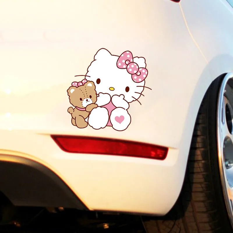 Kawaii Sanrio Car Accessories Hello Kittys Anime Ins Cute Car Stickers Personalized Scratch Block Stickers Decorative Gift