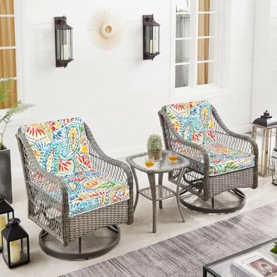 Patio Chair Cushions 19 x 19 x 3 Inch, Outdoor Cushions for Patio Furniture, Water Repellent Outdoor Seat Cushions with Straps