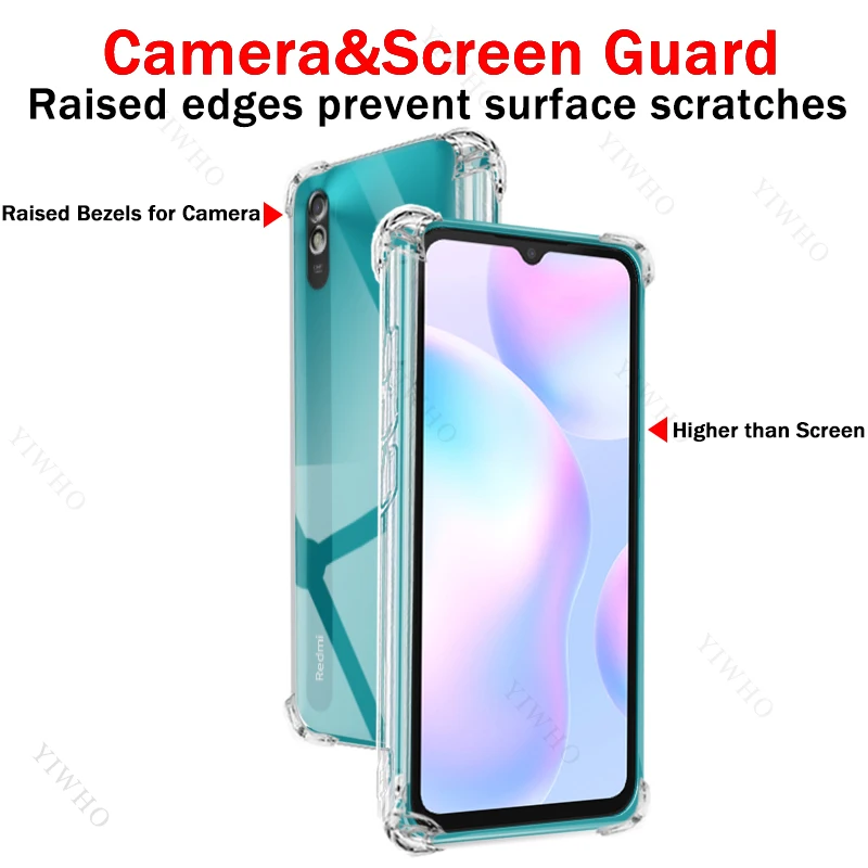 Safety Clear Phone Case for Xiaomi Redmi 9A M2006C3LG TPU Thickened Transparent Case for Redmi 9 A Shockproof Anti-scratch Cover