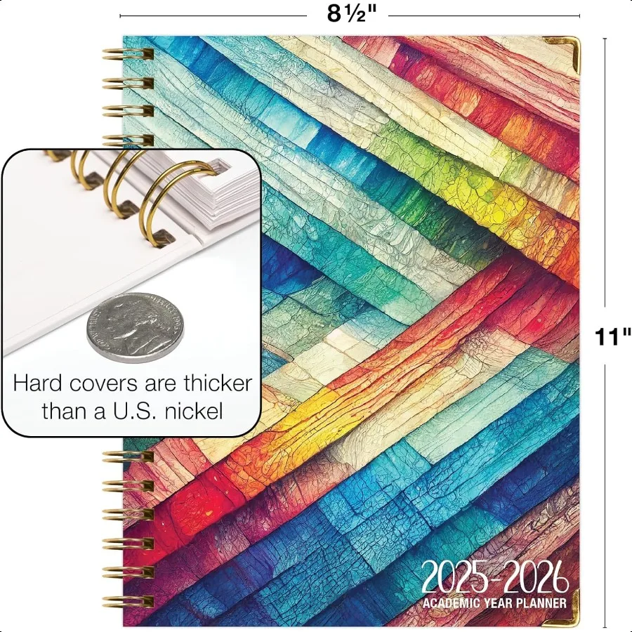 HARDCOVER Anno accademico 20252026: giugno 2025 a luglio 2026 8,5x11 Agenda annuale mensile settimanale giornaliera. Piega tascabile segnalibro