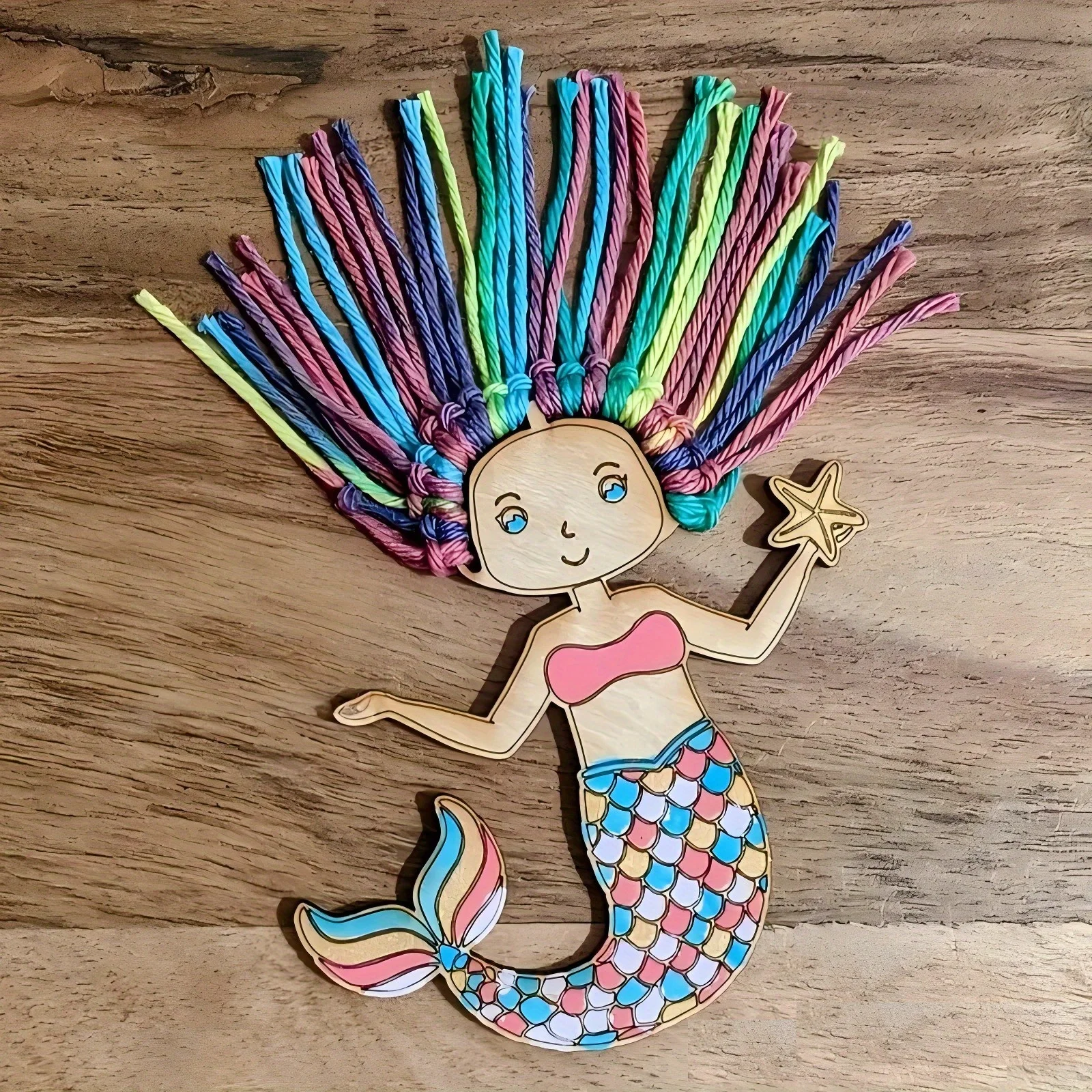 12 قطعة/المجموعة حورية البحر خشبية معلقة الحرف DIY اللوحة الهدايا حورية البحر إلى عقدة ، فكرة لعيد ميلاد DIY تلوين مجموعة زخرفة العرض