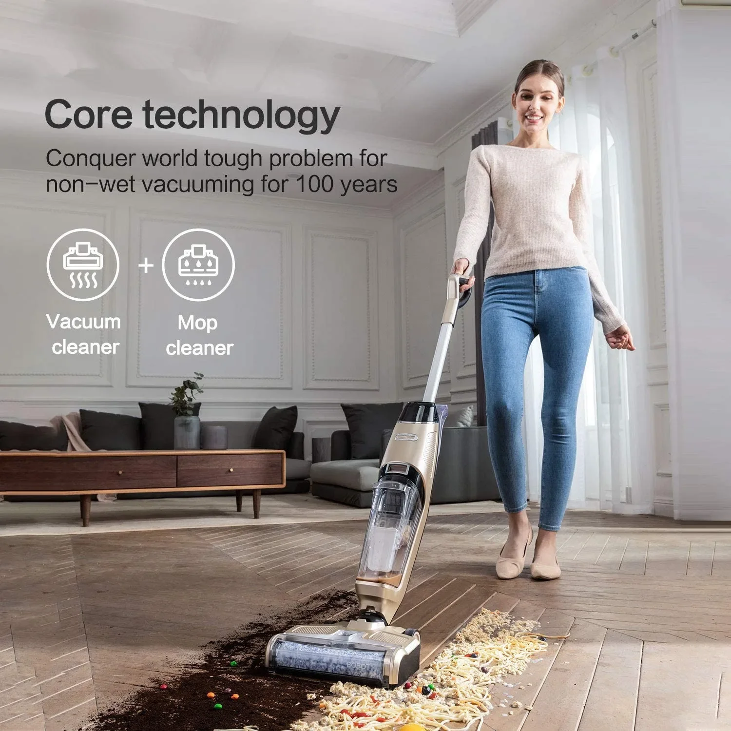 Wash and vacuum at the same time wireless upright cordless wet dry vacuum cleaner