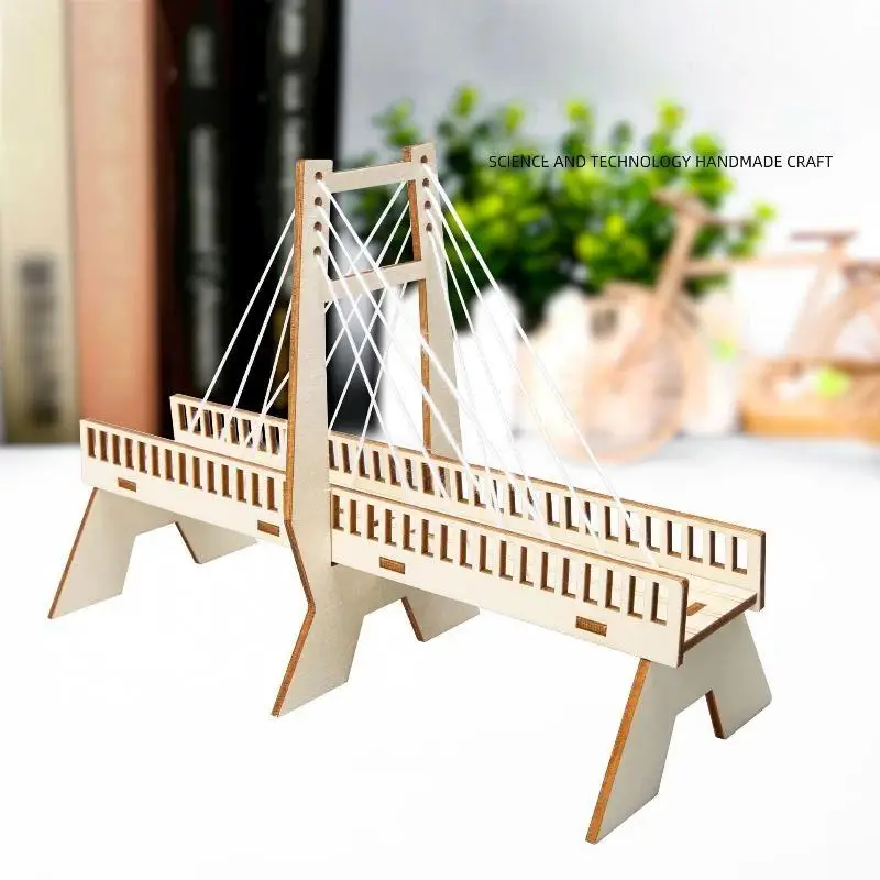1 Set DIY Wooden Cable-Stayed Bridge Science Kit STEM Physics Experiment Model for Kids Educational Gift School Use