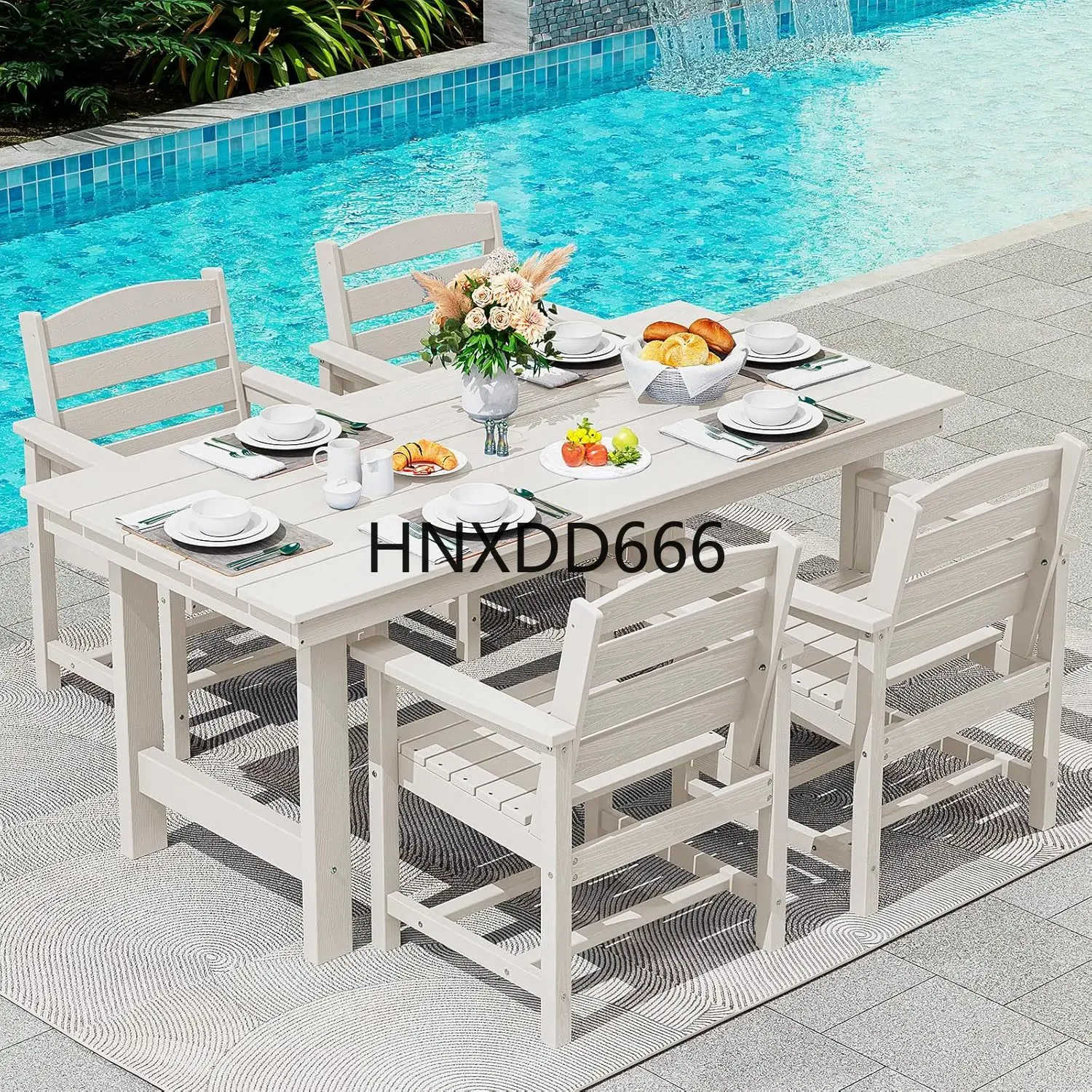 

Patio Dining Table Sets 5-Piece, Outdoor HDPE Dining Furniture Set with Umbrella Hole Cut-Out Table and 4 Chairs, All Weather