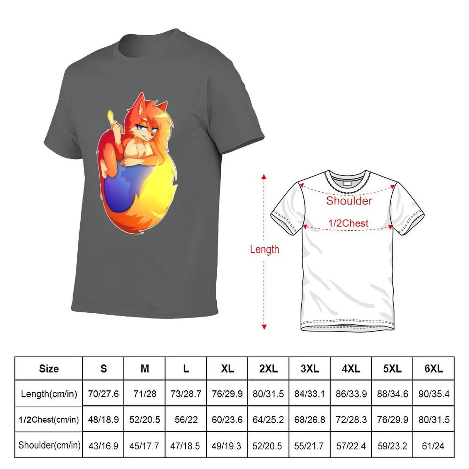تي شيرت FireFox Furry تي شيرت رجالي من القطن الثقيل تي شيرت أساسي