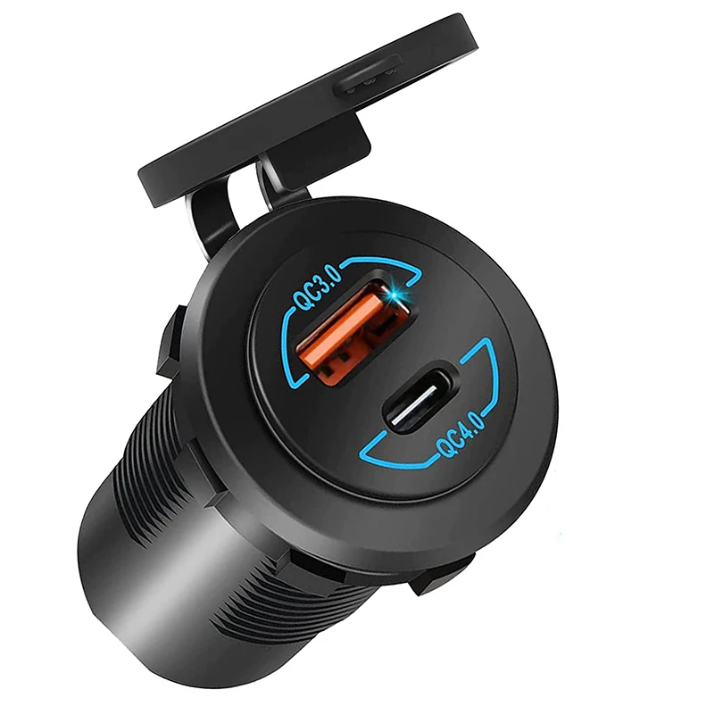 60W 12V USB Outlet USB C Quick Charge QC4.0 Type C PD QC3.0 USB Charger Socket for Auto Car Marine Boat Motorcycle Truck