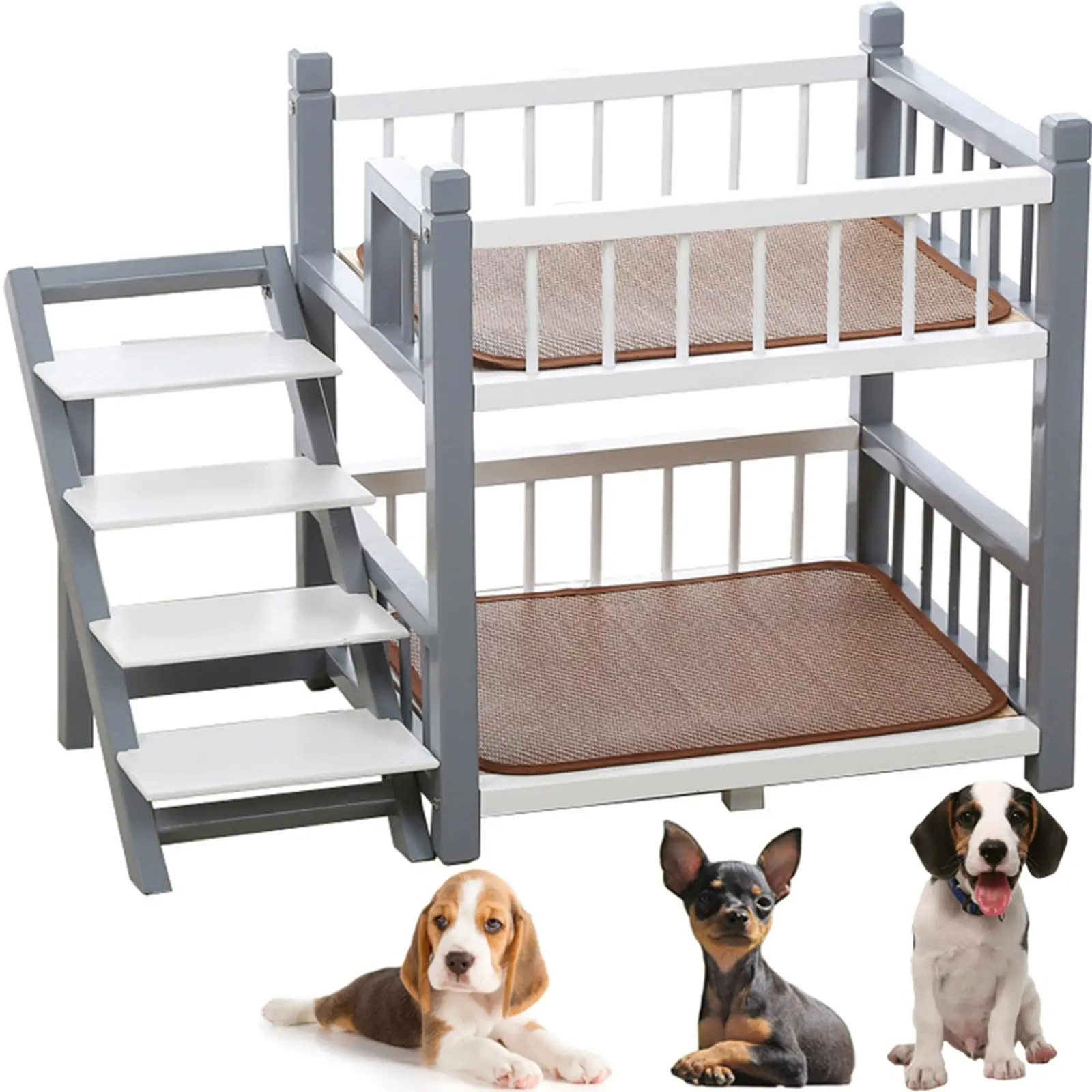 2-Layer Dog Bunk Bed Small, Solid Wood Dog Bed Double Layer pet Bed,Removable Double Layer Pet Bed with Stairs,for
