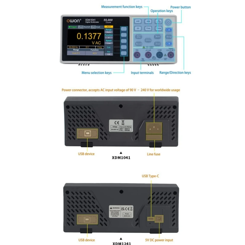 OWON XDM1041 XDM1241 Digital Multimeter Portable Bench True RMS DC/AC Current Voltage USB Multimetro Tester Meter