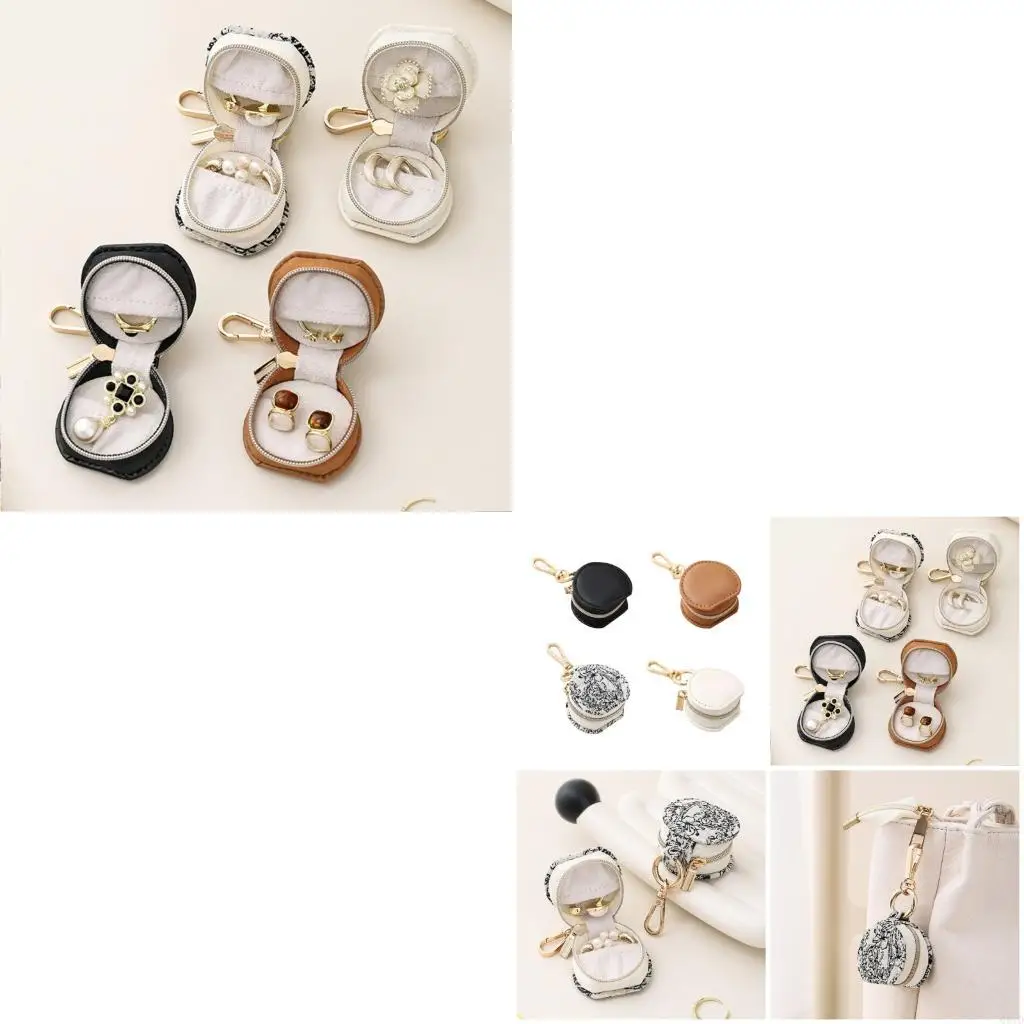 Zippered Miniature PU Leather Keychain Jewelry Box With Soft Lining Secure Ring Storage Gift For Travelers