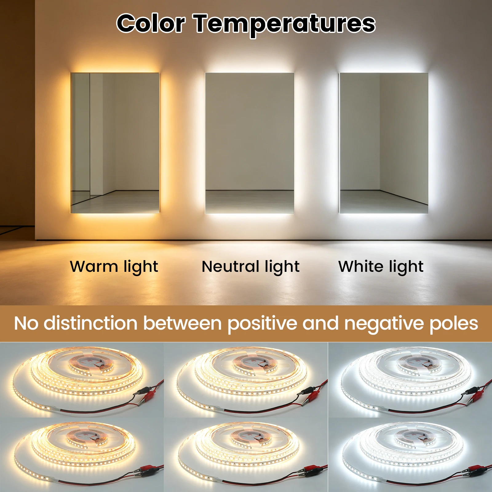 DC 24V 2835 120LEDs/M LED Strip No Polarity IP20 Flexible Ribbon Tape Rope Light 5M 10M/Roll