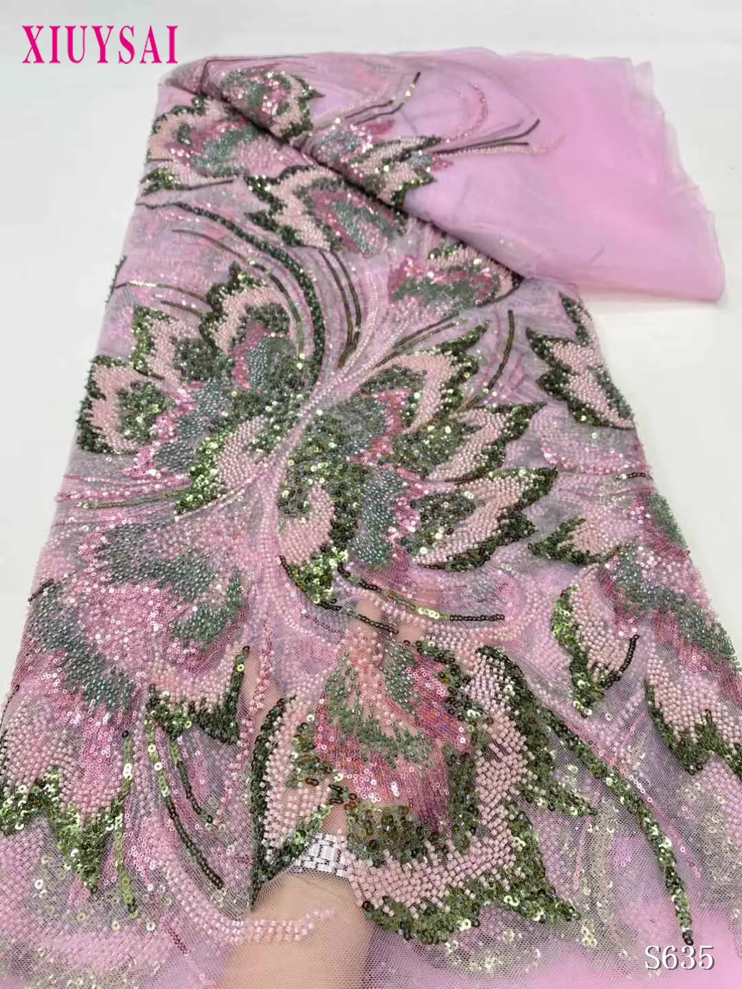 

Luxurious Nigerian African Beaded Lace Fabric High Quality Sequins Embroidery African French Lace Fabric For Sewing Dress