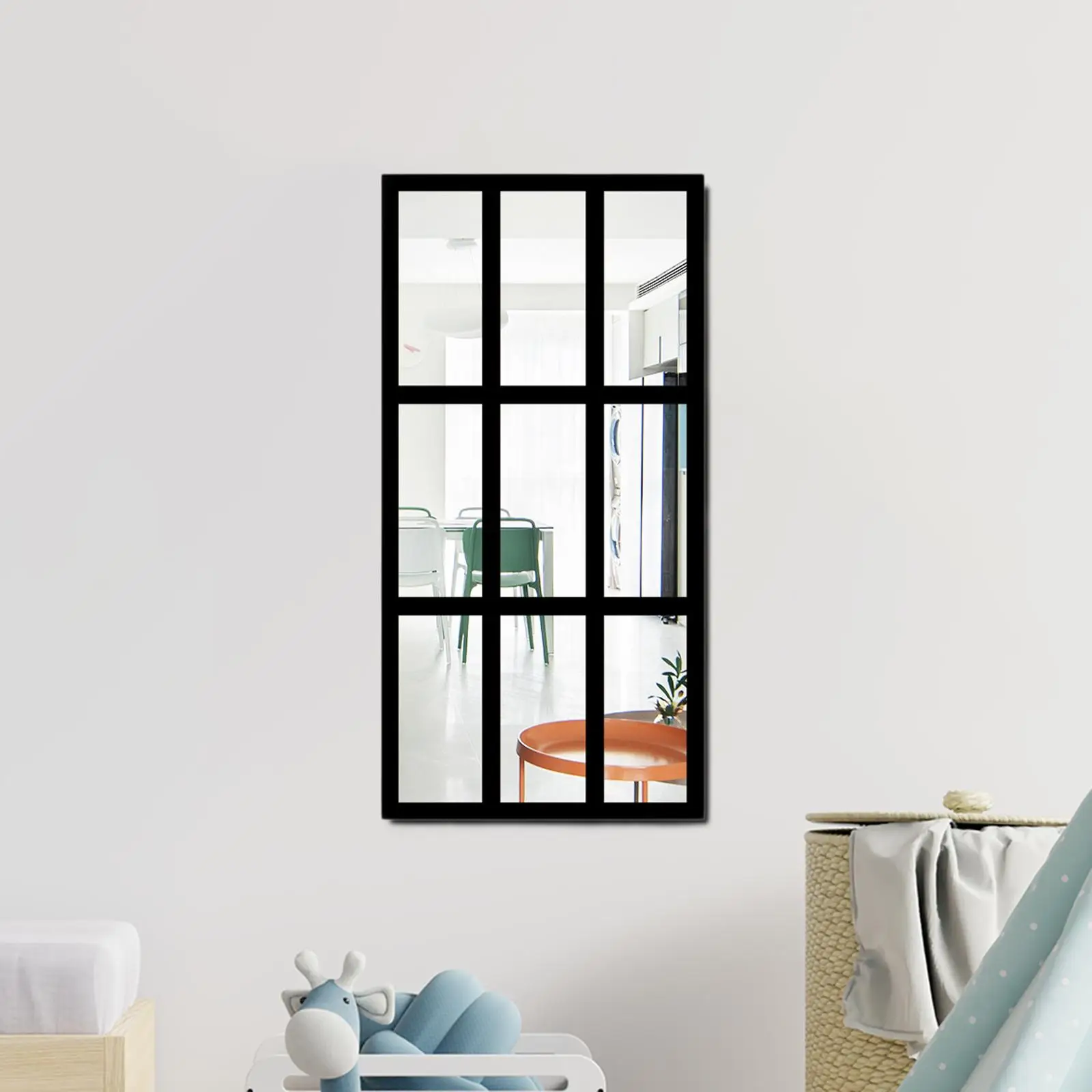 مرآة حائط مزخرفة، مرآة حائط نافذة مقلدة للحمام في غرفة المعيشة #4