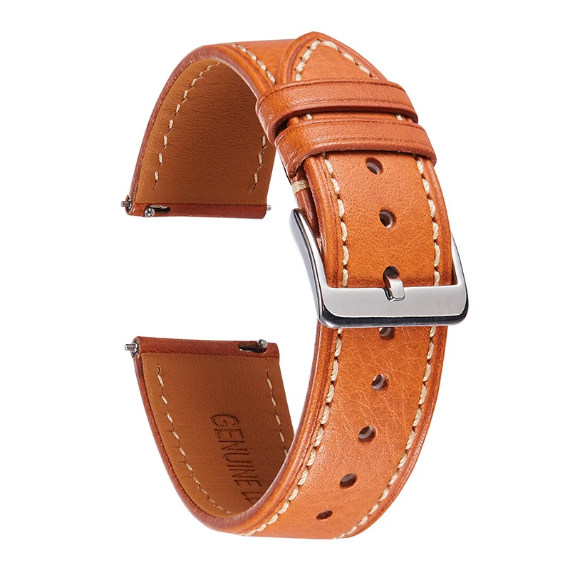 UTHAI Retro Strap Quick Release 18mm 20mm 22mm Vegetable Tanned Calf Leather Smartwatch Strap Accessory Bracelet S106 ﻿