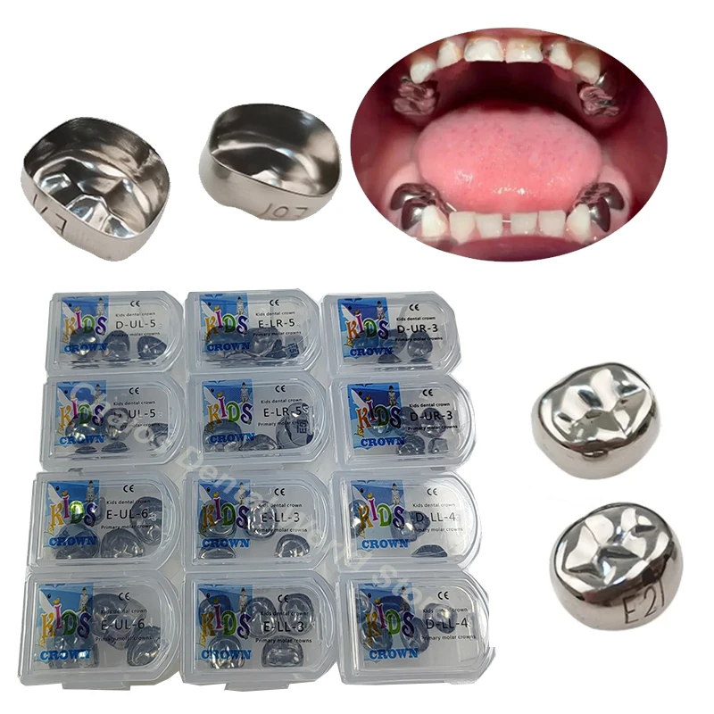 

5Pcs Stainless Steel Dental Kids Crown Refill Metal Preformed Primary Molar Crown Pediatric Temporary Crowns for1st/2nd Molar