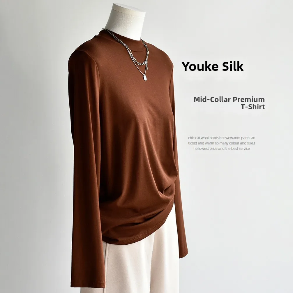 

Теплый воротник средней высоты, осень-зима, женский базовый слой, внутренняя одежда, верхнее нижнее белье, удобная для кожи хлопковая футболка